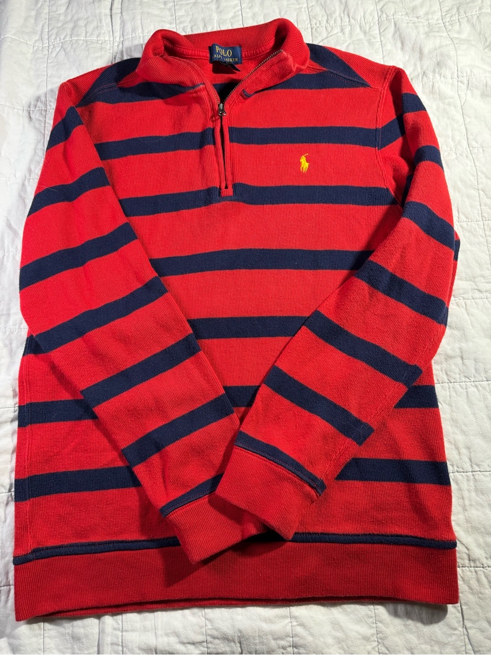 Polo by Ralph Lauren Red & Navy Striped Half-Zip Sweater